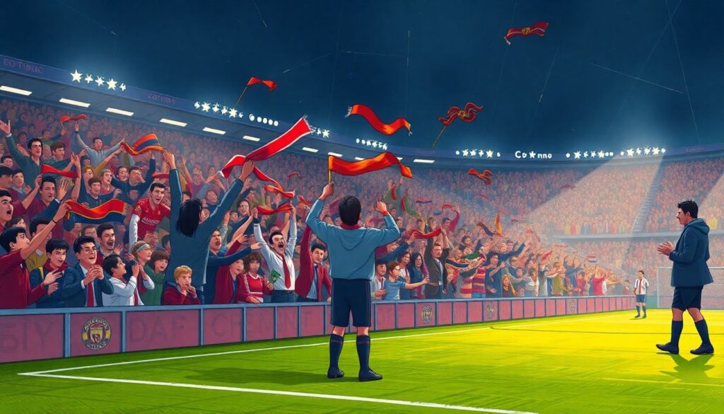 Как болельщики реагируют на голы в концовке матча - иллюстрация